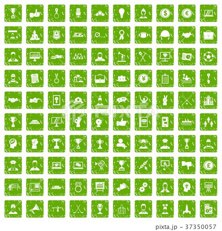 100 leadership icons set grunge green 37350057