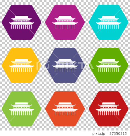 Buddha Toothe Relic Temple in Singapore icon set color hexahedron 37350315