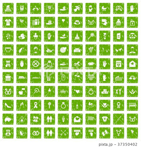 100 love icons set grunge green 37350402