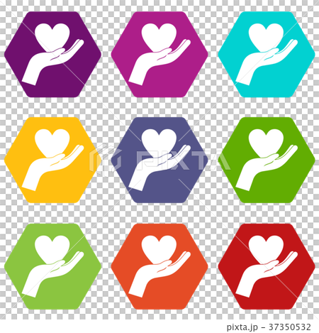 Hand holding heart icon set color hexahedron Hand holding heart icon set color hexahedron 37350532