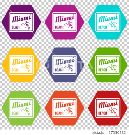 Miami beach icon set color hexahedron 37350582