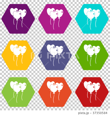 Three balloons in the shape of heart icon set color hexahedron Three balloons in the shape of heart icon set color hexahedron 37350584