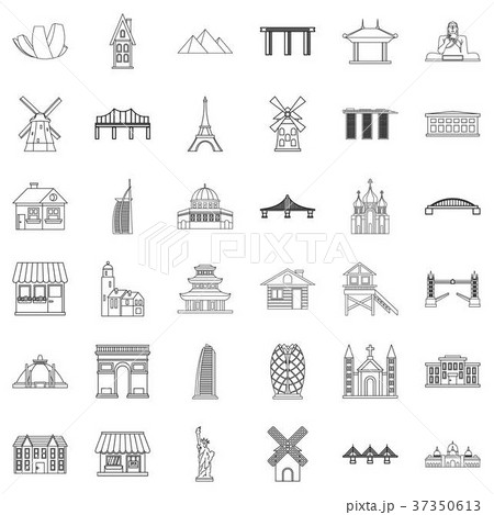Paris icons set, outline style Paris icons set, outline style 37350613