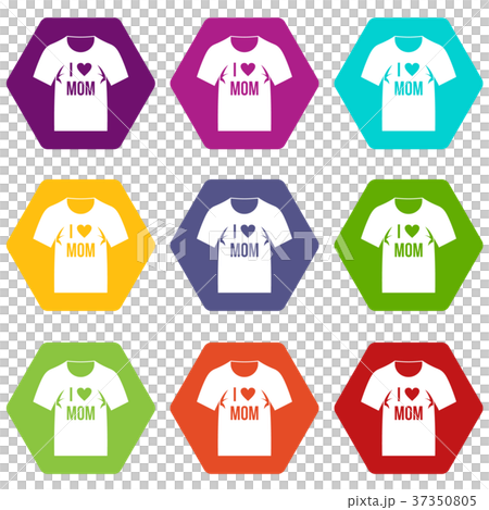 Shirt with print icon set color hexahedron Shirt with print icon set color hexahedron 37350805