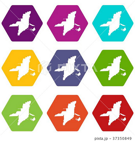 Florida map icon set color hexahedron 37350849