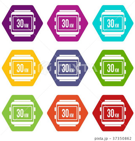 Speedometer bike icon set color hexahedron 37350862