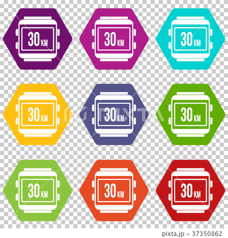 Speedometer bike icon set color hexahedron 37350862