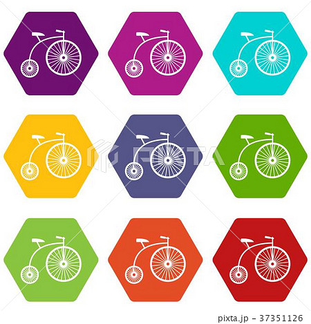 Penny-farthing icon set color hexahedron 37351126