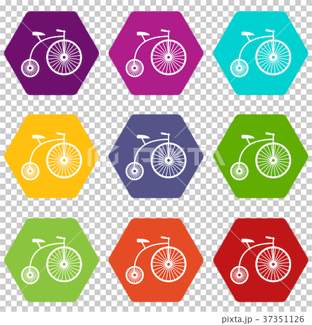 Penny-farthing icon set color hexahedron 37351126