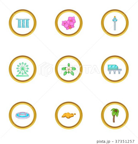 Singapore travel icons set, cartoon style 37351257