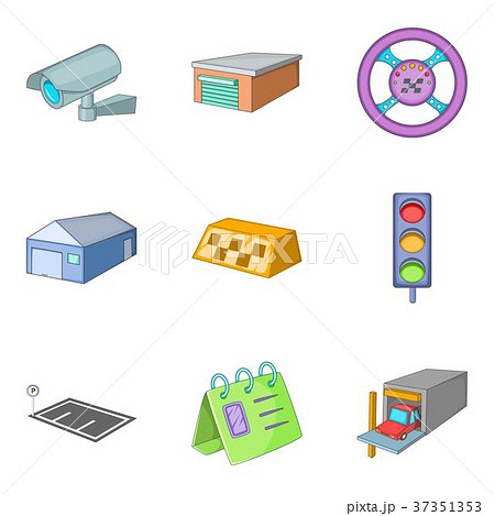 Garage shop icons set, cartoon style 37351353