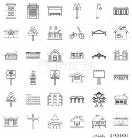 District icons set, outline style District icons set, outline style 37351382