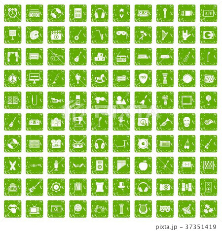 100 musical education icons set grunge green 100 musical education icons set grunge green 37351419