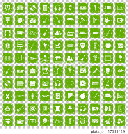 100 musical education icons set grunge green 37351419