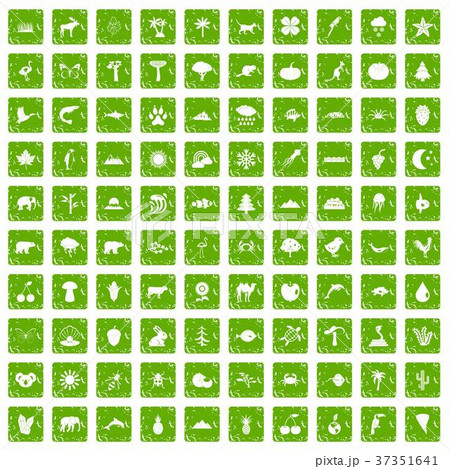 100 nature icons set grunge green 37351641