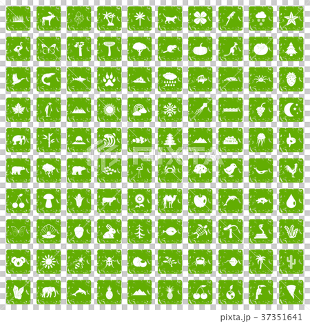 100 nature icons set grunge green 37351641