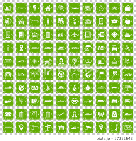 100 navigation icons set grunge green 37351648