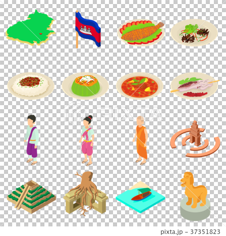 Cambodia travel icons set, isometric style 37351823