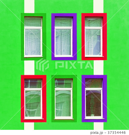 Green Wall With Colorful Windows Green Wall With Colorful Windows 37354446