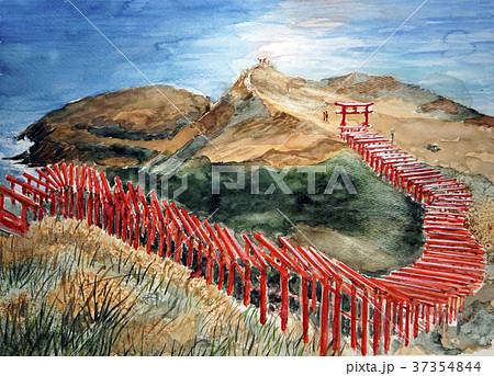 元乃隅稲成神社を描いた手書き水彩画 37354844