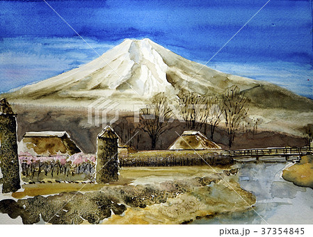 富士山のスケッチ 富士山の水彩画のイラスト素材 [37354845] - PIXTA