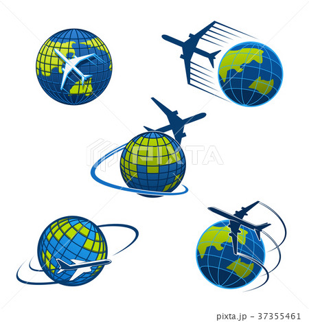 Travel agency vector icons plane and world globe 37355461