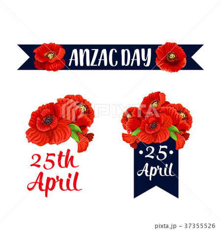 Anzac Day 25 April red poppy vector icons 37355526