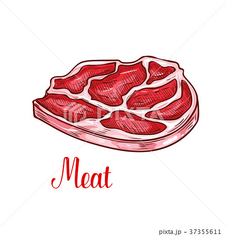 Vector Sketch Beef Steak Meat Lump Iconのイラスト素材