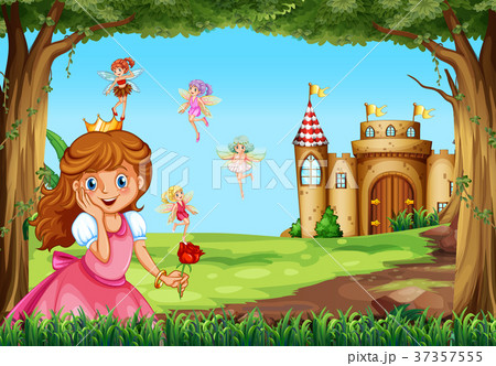 Cute princess and fairies in garden Cute princess and fairies in garden 37357555