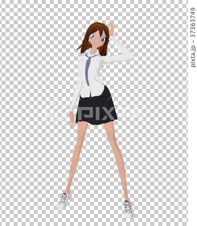 The female student who poses prtmong 2DCG illustration material 37363749