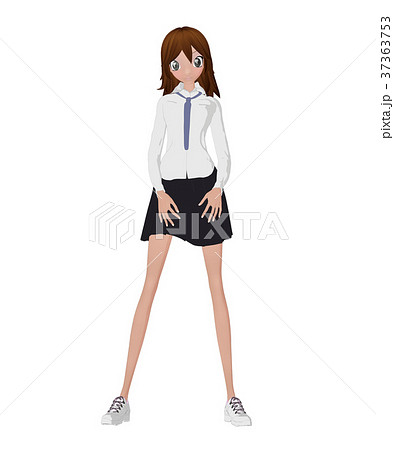 ポーズする女子学生　prtmong 2DCG　イラスト素材 37363753