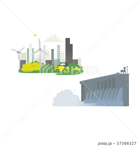 vector flat hydro power station, green city vector flat hydro power station, green city 37366327