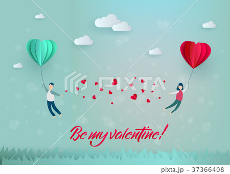 Vector happy valentines day, paper heart, couple 37366408