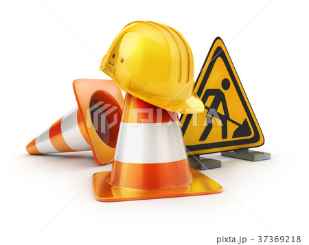 Repair road sign and orange cones 37369218