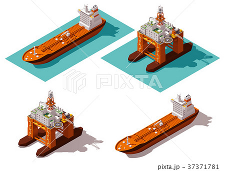 Vector isometric tanker and oil rig 37371781