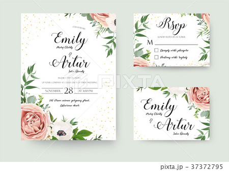 Wedding vector floral invite thank you card design 37372795