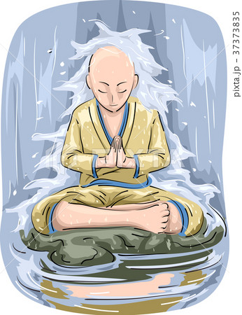 Man Meditation Falls Illustration 37373835