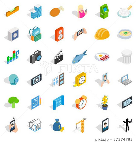 Characteristic icons set, isometric style 37374793