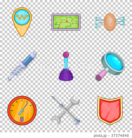 Delivery of spare parts icons set, cartoon style 37374848