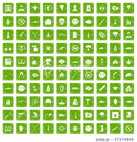 100 oppression icons set grunge green 37374849