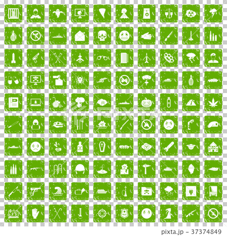 100 oppression icons set grunge green 37374849