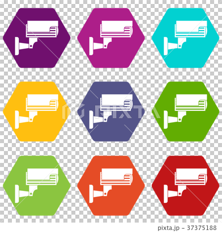 Surveillance camera icon set color hexahedron - Stock Illustration ...