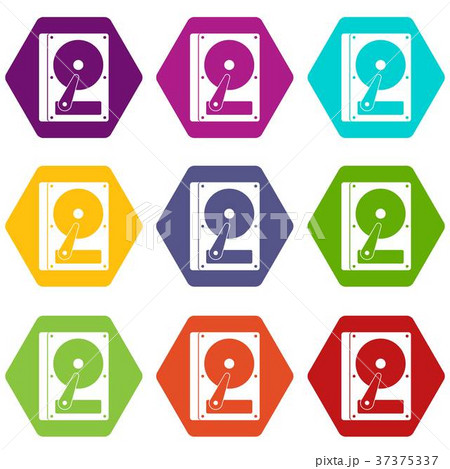HDD icon set color hexahedron 37375337