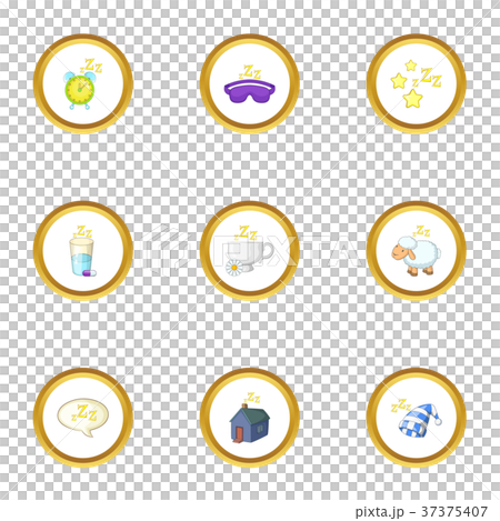 Preparation to sleep icons set, cartoon style Preparation to sleep icons set, cartoon style 37375407