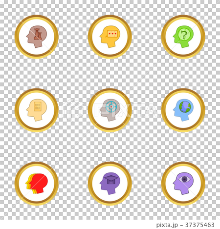 Head with thoughts icons set, cartoon style Head with thoughts icons set, cartoon style 37375463