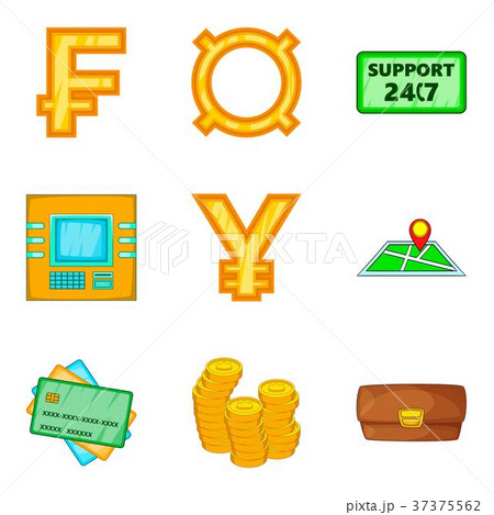 Issuance of money icons set, cartoon style Issuance of money icons set, cartoon style 37375562