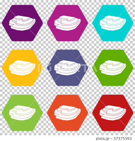 Rice field icon set color hexahedron 37375563