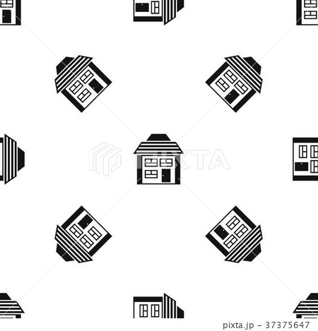 Two-storey house with sloping roof pattern seamless black 37375647