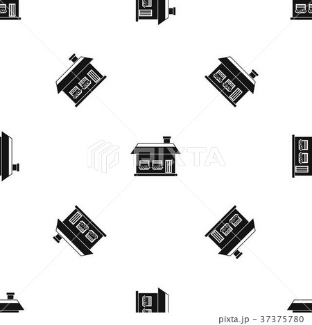 One storey house with two windows pattern seamless black 37375780