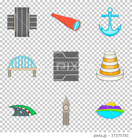 Road to port icons set, cartoon style 37375781